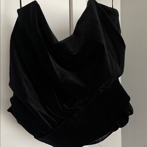 Zara Black Velvet Draped Cowl Neck Top